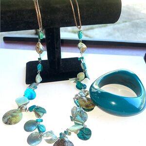 Shell Beaded‎ Necklace & Bangle Bracelet Set Fashion Jewelry